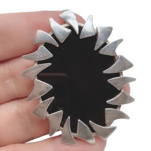 Signed Sterling Silver 925 Large Statement Oval Onyx Modernist Brutalist Pendant